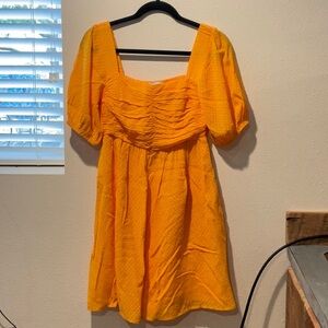 FRNCH Gold Puff Sleeve Mini Dress for Wedding Guest